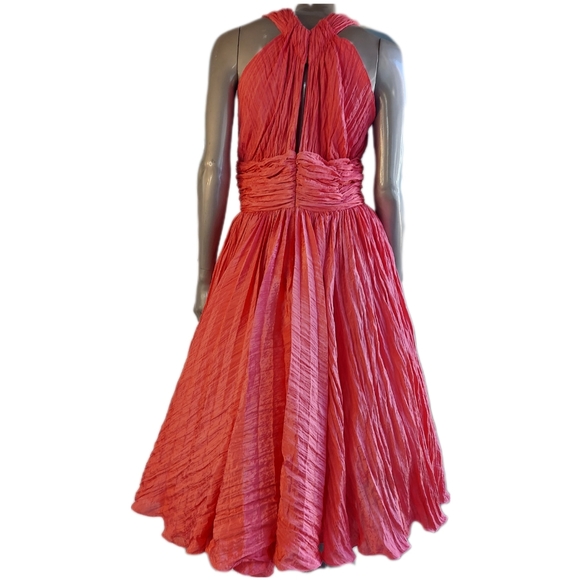 *$4,400 OSCAR DE LA RENTA SILK LINED RED RUNWAY DRESS US 10 - Picture 4 of 11